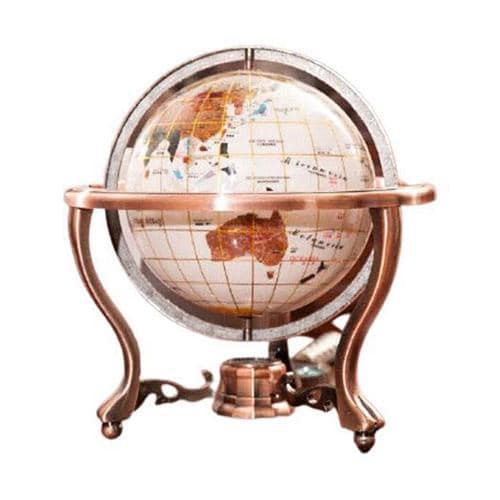 Mappamondo Vintage - Sfera Bianca - Supporto In Rame (Globo Terrestre)