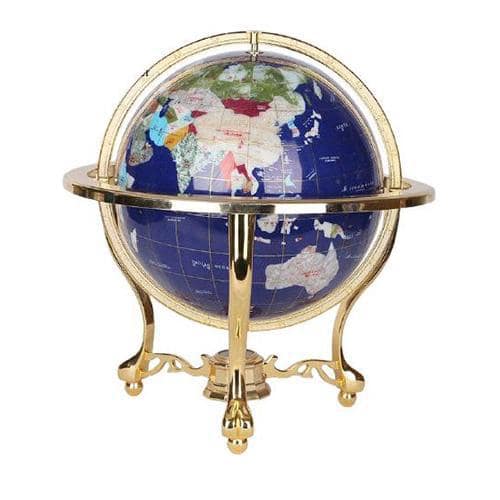 Mappamondo Vintage - Sfera Blu Zaffiro - Struttura Colore Oro (Globo Terrestre)