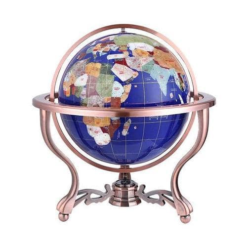 Mappamondo Vintage - Sfera Blu Zaffiro - Supporto In Rame (Globo Terrestre)